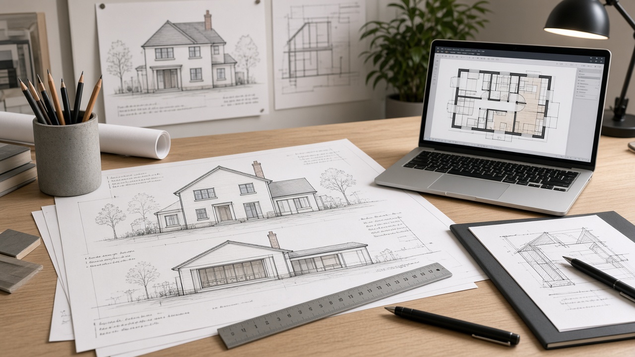 Architect drawings of a house